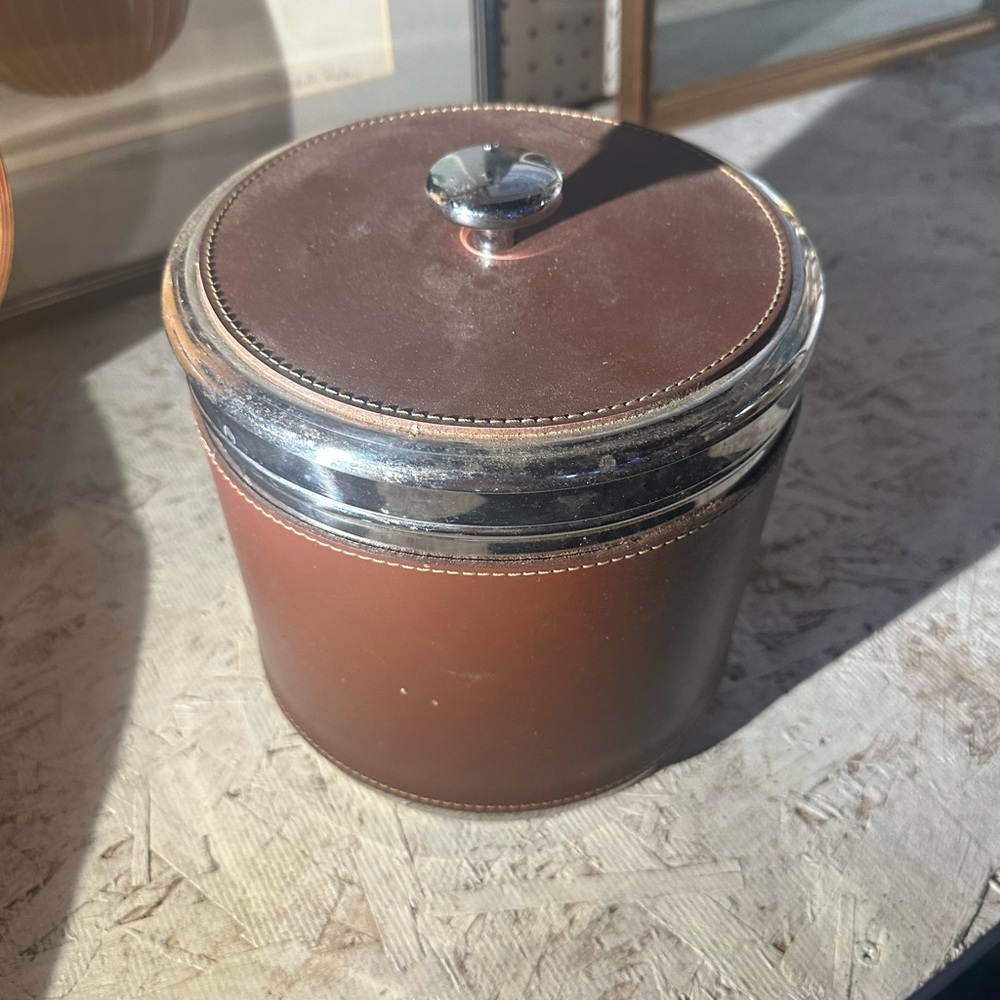 House of Hampton Brown Leather and Stainless I’ve Bucket Canister